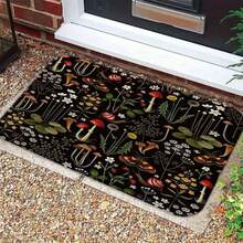 1pc Flannel Floor Mat - Black Background Seamless Woodland Botanical Floor Mat, With Red Fly Agaric Mushrooms, Chanterelle Fungi, Wild Flowers, Strawberry Plants, Pink Striped Snails And Geometric Moth Prints, Realistic Detailed Warm Tone Nature Themed Anti-Slip Area Rug For Home Decor- Mat Soft, Comfortable And Easy To Clean, Suitable For Hallway Bathroom, Bedroom, Kitchen, Porch, Laundry Room, RV Outdoor Decoration Holiday Decoration Three Sizes Available Easter Door Decor Four Seasons Decorations For Home - Nhiều màu - Xem 3