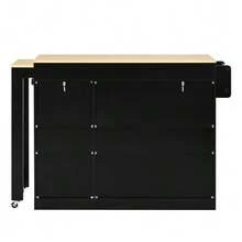 Kitchen Island On Wheels, Extendable Dining Area Kitchen Island With Spice Rack And Drawers, Mobile Freestanding Kitchen Island, Ideal For Kitchen And Dining Room (Black) - Black - View 11