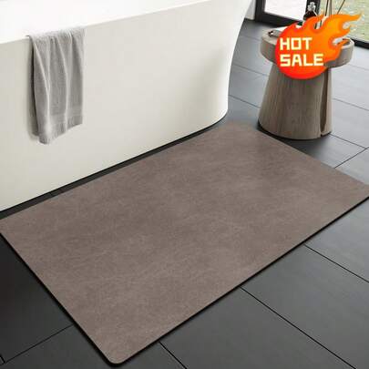 1PC Modern Minimalist Diatom Mud Bath Mat, Solid Grey Quick Dry Absorbent Non-Slip Bathroom Rug, Soft Diatomite Earth Floor Mat, Suitable For Bathroom, Kitchen, Laundry, Entryway, Doorstep, Living Room, Bedroom, Garden, Patio, Under Sink, Countertop, Indoor & Outdoor Use | Fast Drying Easy Clean Diatomite Rug, Anti-Slip Bottom Home Decor, Modern Floor Mat, Kitchen Accessories, Bathroom Mats, Bathroom Accessories, Door Mat, Washable Rug, Housewarming Gift, Holiday Decoration, Indoor Outdoor Rug,