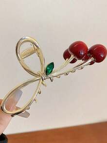 1pc/Set Large Size Cherry Hair Claw Clip, Stylish Hair Claw Hair Accessories For Women Hair Clips Hair Jaw Clip Hair Clamps Hair Clutch Hair Catcher Clip Fall Winter For Vacation Outfits Woman Summer Beach - 金子 - 查看 3