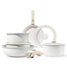 GiPP 5/11-Piece Non Stick Outdoor Cookware Set, Granite Coating With Removable Handle, Lightweight For Camping Hiking RV, Induction Hob Compatible - White - View 2