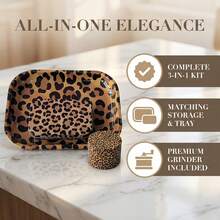 3pcs Wild Elegance Leopard Rolling Tray Set, Includes Print 2" Grinder, 7" X 5" Rolling Tray And Storage Box, Premium Metal Rolling Tray Kit, Ideal For Gifts - Because Style Should Never Be Tamed - 放 - 查看 4