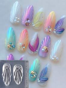 硅胶海洋波浪美甲印花板，合金宝石法式美甲雕刻模具，度假风美甲贴纸DIY美甲配件工具 - 無色 - 查看 4