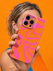 1 件极简主义电影不对称拼布图案硬质手机壳，表面光滑，适用于 11/12/13/14/15/16 Pro Max - 彩色 - 查看 3