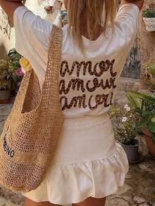 Y2K Style Summer Leopard Print Round Neck Loose T-Shirt, Comfortable Casual Vacation Beach Wear For Women White - White - View 4
