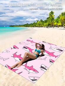 1pc Cartoon Pink & White Shark Print Beach Towel - Quick-Drying, Soft, Portable, Stylish, Sand-Resistant, And Ultra-Absorbent Microfiber. Styles: Bohemian, Tropical, Vintage, Funny; Suitable For Yoga, Picnics, And UV Protection. Ideal For The Beach, Pool, And Outdoor Activities; A Travel Essential Perfect For Camping, Yoga, The Gym, Sports, And Swimming. Suitable For Both Men And Women. - Beach Towel C - View 5