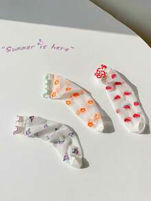 5双/1双可爱甜美荷叶边真丝长筒袜，春夏轻盈水晶长筒袜，防滑中筒袜，适合5-16岁女孩 - 彩色 - 查看 7