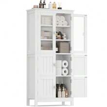 53.1" H Tall Bathroom Storage Cabinet Bathroom Floor Cabinet with 6 Doors and Adjustable Shlef Linen Cabinet Pantry Cabinet for Living Room Kitchen Entryway White - Blanco - Ver 8