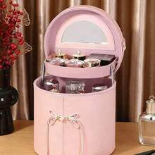 Oval-Shaped Traditional Chinese Style Makeup Storage Box With Mirror, Wedding Gift Box, Portable Festival Storage Container - Multicolor - View 10