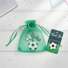 12PCS Soccer Keychain Set 3 In 1 Multi Charm Alloy Metal Sport Style Football Pattern Green Organza Bag Round Ball Jersey Shoe With Thank You Card Keyring Party Favor Birthday Team Event Match Day Gift - Metal Soccer Card Keychain - View 4