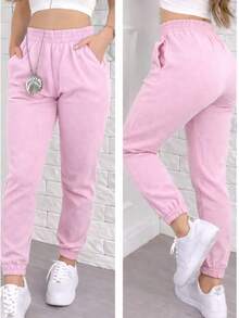 Women's Thick Jogger Sweatpants With High Waist - Baby Pink - View 1