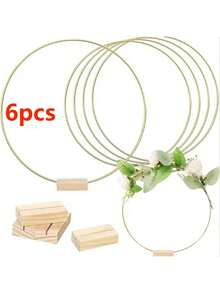 6pcs 12-Inch Metal Flower Wreath, Suitable For Wedding Centerpiece Decor, Wooden Card Holder, Metal Wreath, Home Decor, Valentine's Day Gift And More - Gold - View 12