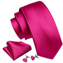 4pcs Mens Tie Pink Necktie Pocket Square Cufflinks Ring Set Wedding Formal Casual Office - Hồng - Xem 2