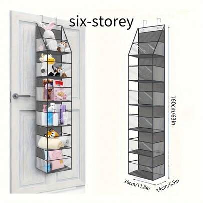 6-Tier Hanging Organizer With Clear Pockets - Over The Door Storage Shelves For Shoes, Clothes, Umbrella, Toys - Versatile, Durable PVC, Easy Install, Waterproof, Tear-Resistant For Home, Dorm, Bathroom, Bedroom Organisation