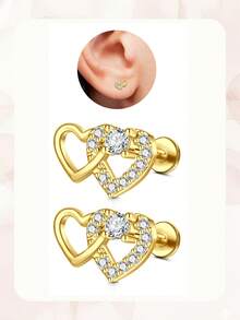 2对可爱双心耳钉，不锈钢低过敏性扁平耳骨/耳垂/耳廓耳钉（20G/16G 6/8mm），可叠戴鼻环 - 彩色 - 查看 12