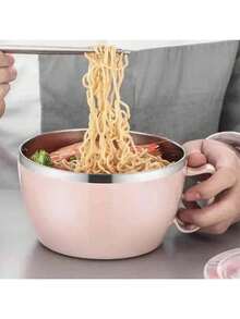 Stainless Steel Noodle Bowl With Handle: Perfect For Rice, Soup, And Instant Noodles - Includes Lid And Handle - Durable And Rust-Resistant - Multicolor - View 9