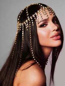 时尚奢华镂空网状水滴吊坠项链，闪耀迷人的女士珠宝，头饰，夏季，发饰，假日 - 金色 - 查看 12