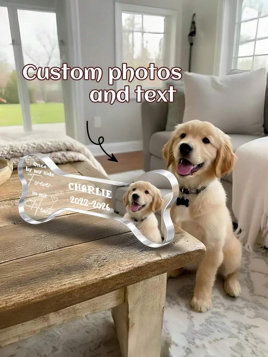 1 pieza Placa conmemorativa personalizada con foto de mascota, bloque de foto de acrílico personalizado, regalo de condolencia por la pérdida de una mascota - Multicolor - Ver 1