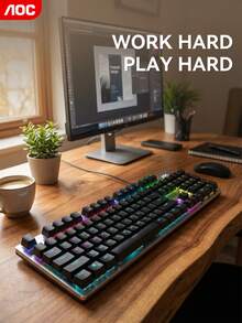 AOC Premium Alloy Mechanical Keyboard: A High-Quality Metal Surface Provides A Solid Foundation For Every Keystroke, While RGB Lighting Effects Enhance Its Elegant Feel. - View 7