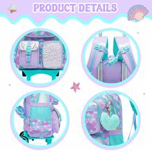 Black Rolling Backpack For Kids Girls  With Trolley Bag For Girls For Elementary Students Back To School - Mint Blue - View 3