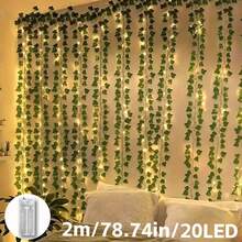 1串LED绿叶灯串,人造常绿常春藤仙女灯,绿叶造型,电池供电,适用于室内/室外墙面装饰、派对、圣诞节及节日氛围营造、圣诞节、派对照明、节日装饰、氛围照明、持久耐用防风雨吊灯、家居装饰、派对布置、温馨氛围点缀 - 綠色 - 查看 13