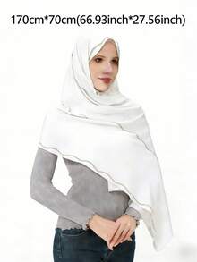 1条休闲星形印花涤纶穆斯林女式头巾，适合所有季节 - 藏蓝色 - 查看 5