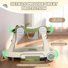 4 In 1 Baby Jump & Rocking & Trolley Walker With Car Steering Wheel & Music, Foldable Push Infant Walkers W/ 3 Height Adjustable & Anti-Slip Foot Pads For Boys Girls 6-18 Month Toddler - Đậu xanh - Xem 6