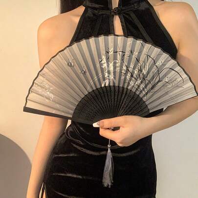 Folding Hand Fan | Asian Style Ancient Chinese Tassel Fan | Portable Dance Fan Wedding Fan | Hanfu Qipao Accessory | Home Decoration