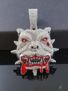 1 Conjunto Novo Produto Hip Hop Pingente Personalizado de Buldogue Colar Corrente Cubana de Diamante Pulseira Relógio Vermelho Masculino Conjunto Acessórios Masculinos Personalizados e Modernos - Vermelho - Visão 7