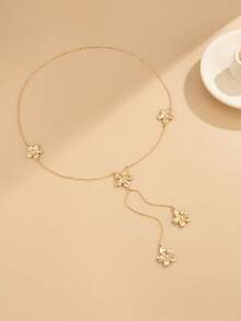 1件复古时尚精致个性化金属叶子流苏Y型项链，魅力十足，适合女性在节日和派对上佩戴，是送给她的礼物。 - 金黃色 - 查看 5