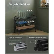 SONGMICS Zapatero Organizador Zapatos de 3 Niveles Estante Metálico con 4 Ganchos para 12 Pares Altura Ajustable Negro Tinta MLMR068B01 - 26,7 pulgadas de ancho x 11 pulgadas de profundidad x 20,8 pulgadas de alto - Ver 5