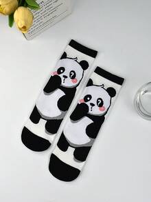 1 đôi tất vải họa tiết gấu trúc đen trắng, kiểu dáng dễ thương và thời trang, thiết kế mùa xuân mới. - Đen và trắng - Xem 10