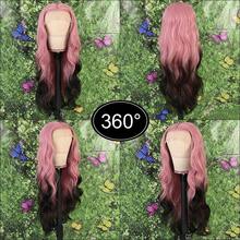 13x4 Free Part HD Lace Front Wig Ombre Purple Color Long Body Wave Synthetic Hair 180% Density Pre-Plucked Glueless Purple Ombre Colored Long Wavy Hair 26 Inch Free Part Soft Natural Look For Women Versatile Styling Options - Pink to Black - 查看 6