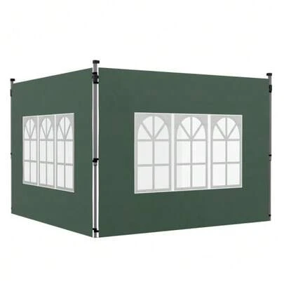 Set Of 2 Side Panels For 3x3/3x4 M Gazebo, Side Wall With Window, Waterproof, Green, On-Site