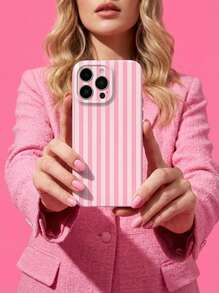 1 件简约条纹图案亮面穿孔塑料硬质手机壳，适用于 11/12/13/14/15/16 Pro Max 防水防震防摔防刮 - 彩色 - 查看 3