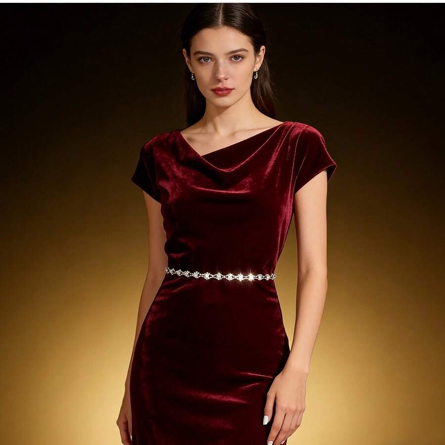 Fashion Inlaid Rhinestone Belt Silver Chain Belt Large Size Women's Glitter Belt - Multicolor - View 1