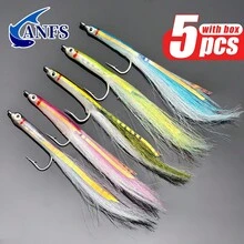 5个淡水/海水飞钓沙鳗/沙鳗冲浪糖果型拟饵,每种颜色各5个,不锈钢钩,海鳟飞蝇,酷炫飞蝇饵,垂钓者必备 - 彩色 - 查看 4