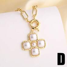 优雅女士大号仿珍珠十字架项链，铜镀金回形针链，个性项链首饰 - 金黃色 - 查看 10