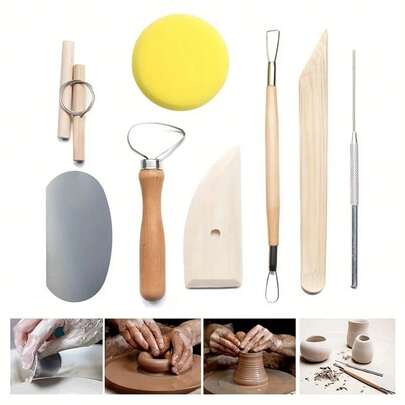 8pcs Ceramic Sculpting Tools, Wooden Carving And Clay Cleaning Tools For Pottery, Includes Shaping, Cutting And Trimming Tools, Ideal For Beginner Potters And Used For Polishing, Engraving, Cleaning, Molding And Sculpting, Ceramic Making Tools, Pottery Supplies, DIY Clay Tools, Durable And Multipurpose, Suitable For DIY Craft Projects, Adult Crafts, Clay Items, Art Accessories, Household Handmade Entertainment, Pottery Gifts, Practical Gifts