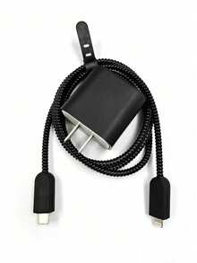 5PCS Black TPU Anti-Fall Charger Protective Case Data Cable Winding Rope Compatible With Apple 18W/20W Charger - Black - View 9