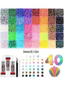 3mm, 4mm, 5mm Mixed Color Rhinestone Set With Tweezers, Suitable For Handmade Crafts, Decoration, Applicable To DIY Handicrafts, Clothing, Cups, Shoes, Fabrics, Etc. - Nhiều màu - Xem 15