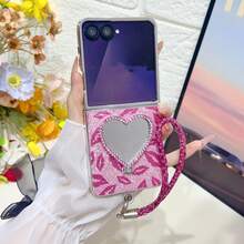 1个女士手机壳，保护套，电镀闪粉嘴唇和爱心图案，带挂绳，可爱时尚，个性化设计，配有可拆卸挂绳，适用于三星Galaxy Z Fold 7、Z Fold 6、Z Fold 5、Z Fold 4、Galaxy Z Flip7、Z FE、Z Flip6、Z Flip5 - 彩色 - 查看 15