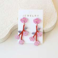 一对亮粉色桃花亚克力吊坠耳环，可爱优雅，适合日常佩戴、派对、节日、送礼。 - Y1204 - 查看 6