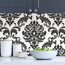 Papel tapiz extraíble en blanco y negro con estampado de damasco, estilo victoriano clásico, adecuado para dormitorio, sala de estar, armario, muebles, papel de contacto autoadhesivo - 1PC - Ver 4
