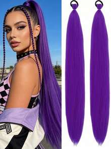 2pcs/Set 26-Inch Ombre Straight Hair Extensions With Elastic Headband, Suitable For Daily Wear, Halloween, Christmas, New Year Costume Parties - Multicolor - View 15