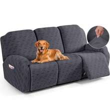 Recliner Sofa Covers Stretch Reclining Couch Cover Jacquard Recliner Couch Cover for 3 Seat Furniture Protector Sofa Slipcovers with Elastic Bottom for Pets Dark Grey - Gris Oscuro - Ver 8