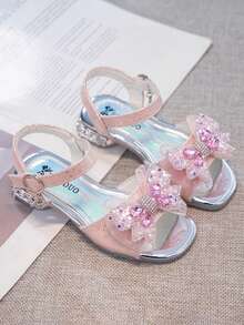 1双女童公主凉鞋，儿童夏季凉鞋，水钻蝴蝶结公主鞋，粉紫色亮片表演鞋 - 粉色 - 查看 6