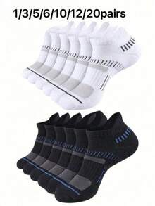 12双装男士春夏加厚短袜，吸湿排汗，超柔软透气，简约百搭时尚运动短袜，情侣袜 - 黑與白 - 查看 7