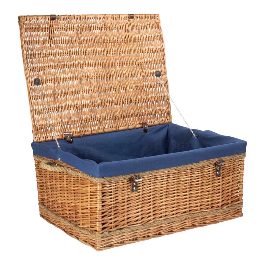 Red Hamper 72cm Double Steamed Rope Handled Wicker Trunk - Navy Blue - View 1