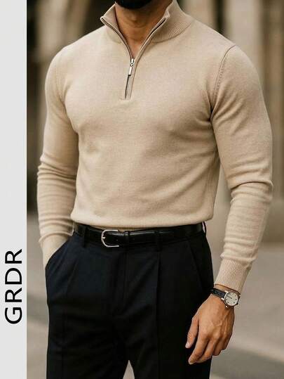  GRDR Men's Casual Long Sleeve Half Zip Knit Sweater, Versatile For Daily Wear